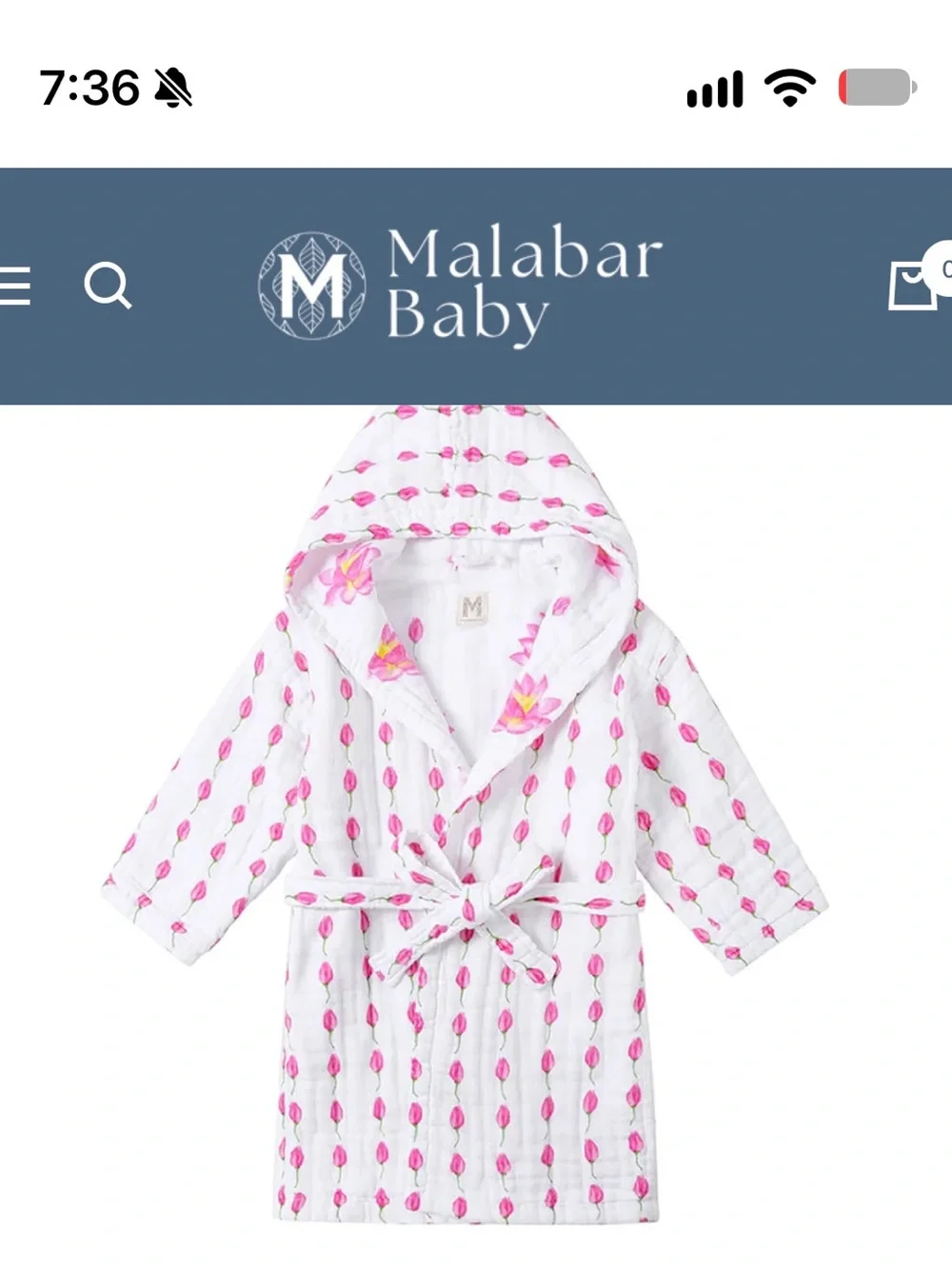 Kids MALABARBABY Hooded Bath Robe in White with tulips and water lilies